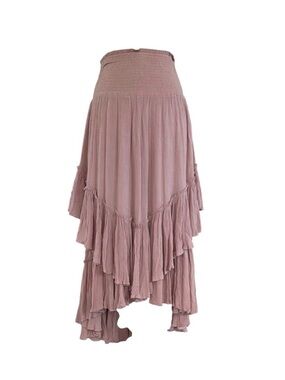 Free people Smocked Waist Tiered Ruffled Maxi Skirt - Dusty Rose